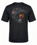 Torq MTB Apparel Helmethead short sleeve T-shirt featuring a graphic design of a helmeted cyclist on a white background.