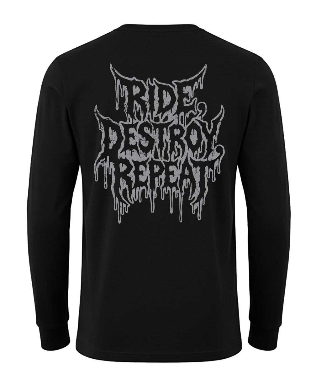 Torq MTB Ride Destroy Repeat long-sleeve jersey with bold graphic design and comfortable fit, ideal for mountain biking.