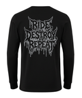 Torq MTB Ride Destroy Repeat long-sleeve jersey with bold graphic design and comfortable fit, ideal for mountain biking.