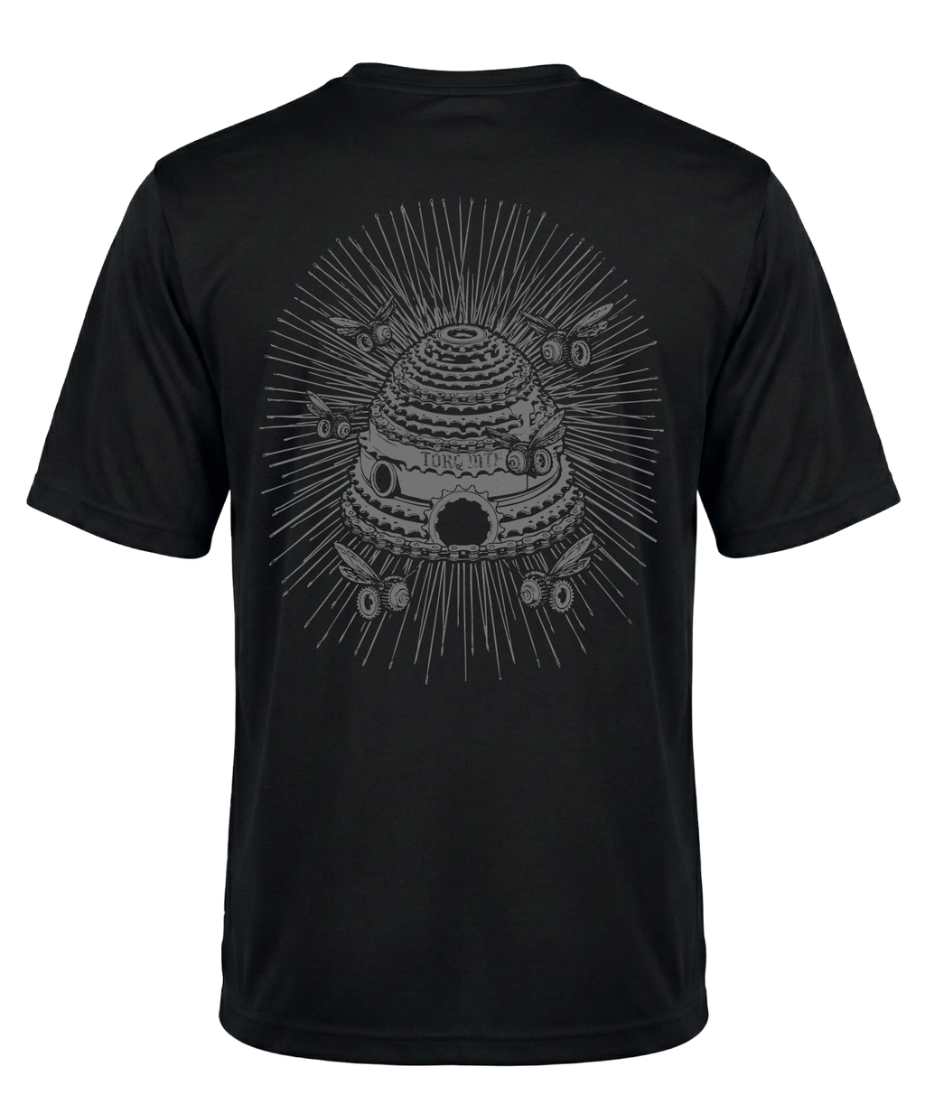 MTB Utah Hive graphic tech jersey by Torq MTB Apparel featuring vibrant hive and mountain design on lightweight cycling jersey