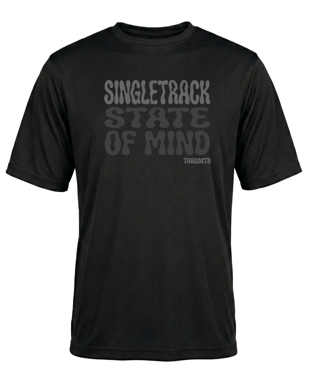 Black Singletrack State of Mind short sleeve T-shirt by Torq MTB Apparel, featuring mountain biking graphic design.