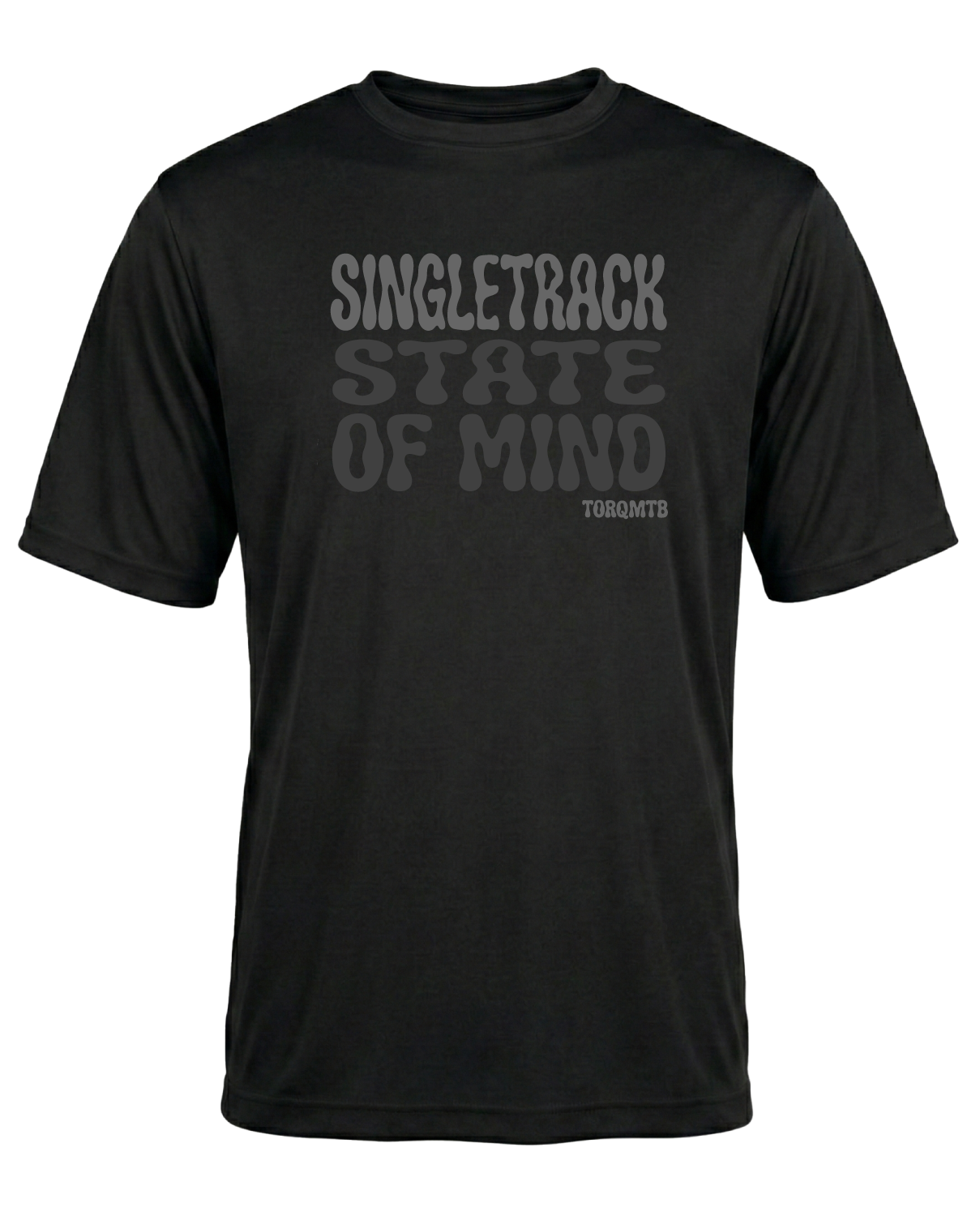 Black Singletrack State of Mind short sleeve T-shirt by Torq MTB Apparel, featuring mountain biking graphic design.