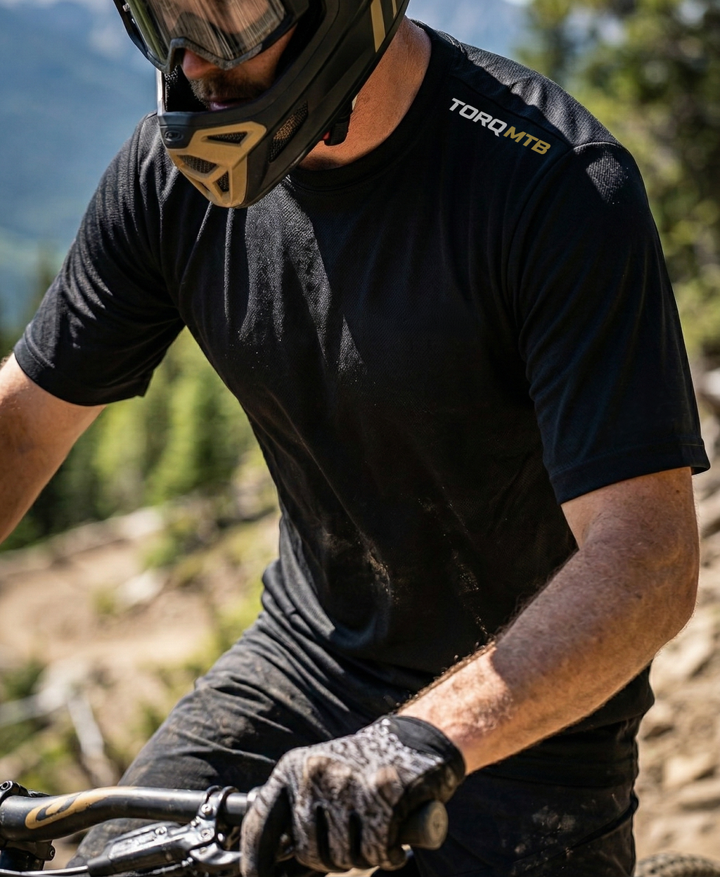 Topo The World graphic tech jersey by Torq MTB Apparel featuring a colorful mountain map design on breathable fabric
