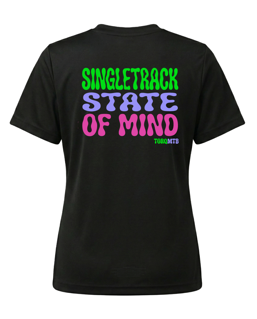 Women's Singletrack State of Mind graphic tech jersey by Torq MTB Apparel, featuring vibrant mountain bike design and breathable fabric