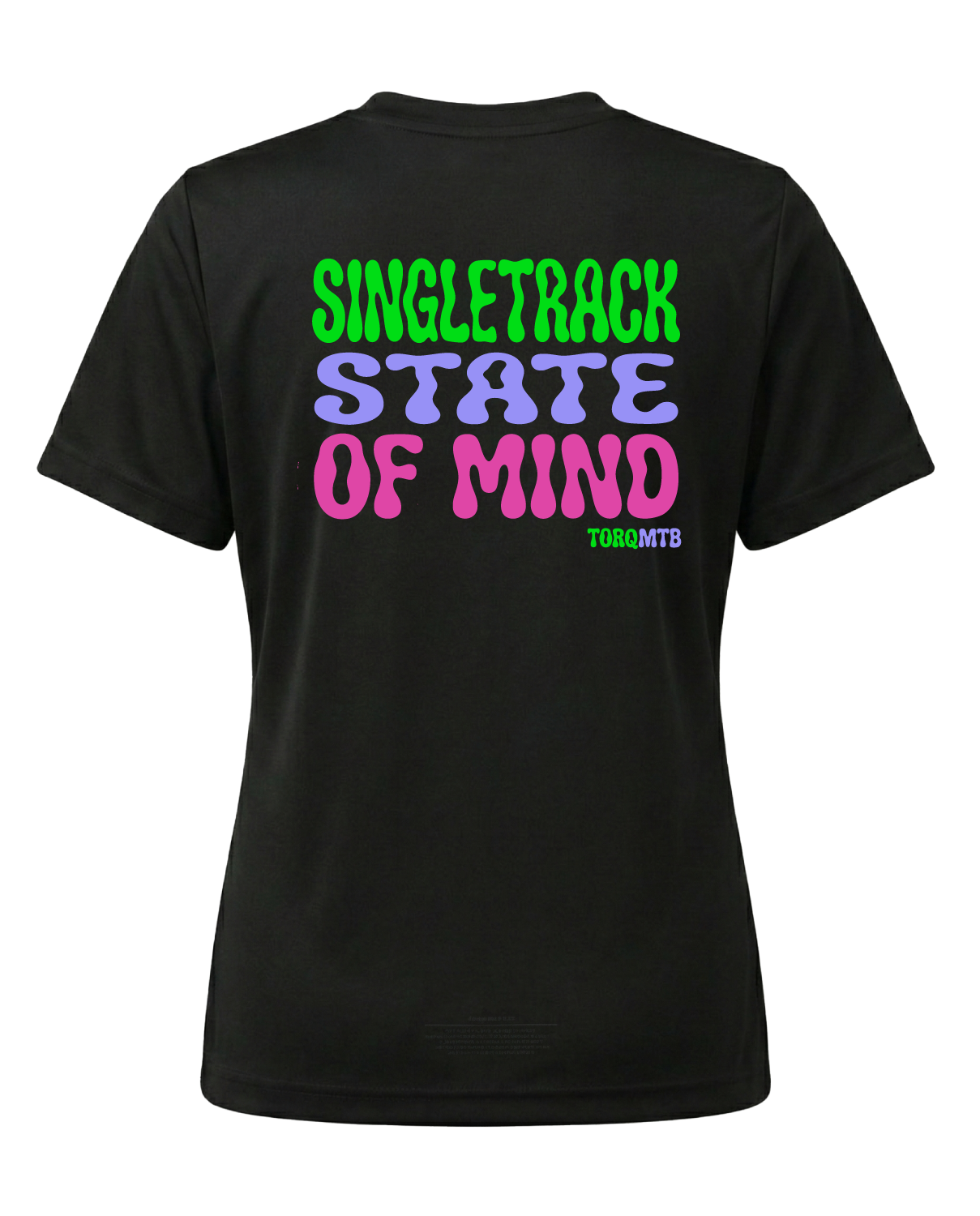 Women's Singletrack State of Mind graphic tech jersey by Torq MTB Apparel, featuring vibrant mountain bike design and breathable fabric